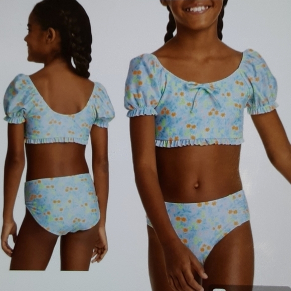 CAT&JACK Orange and Green Floral Bikini Swim Set NWT - Picture 2 of 10